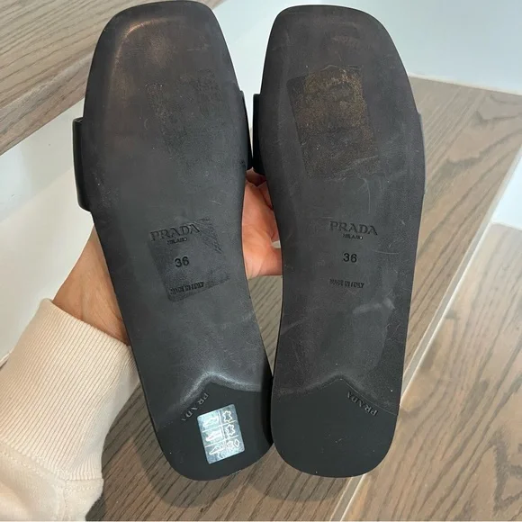 NWOB Prada Triangle Logo Slide Sandals in Black Size 36 - Picture 6 of 7